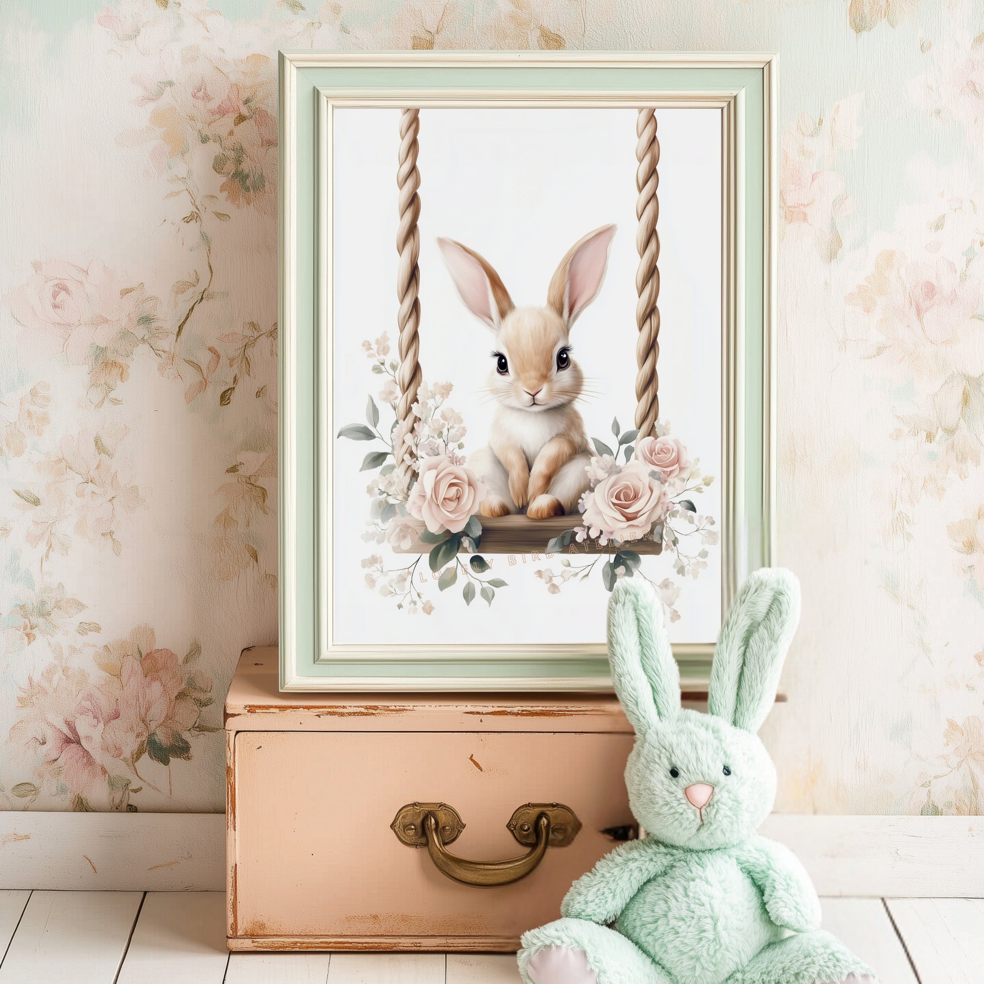 Affiche Lapin & Balancelle Fleurie - Lovely Bird Atelier   