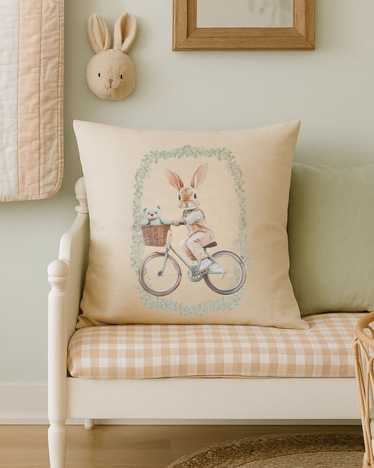 Housse de coussin “Lapin à vélo” - Atelier Les Jolies Choses  