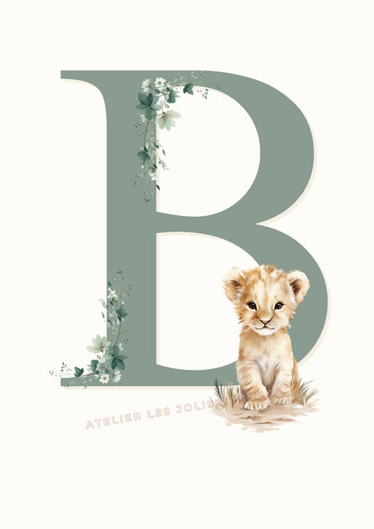 Illustration  Lettre B  & Lion - Atelier Les Jolies Choses  