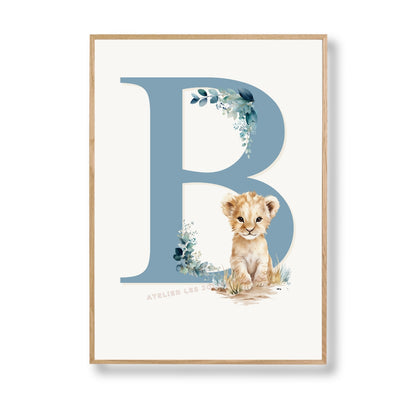 Illustration  Lettre B bleue & Lion - Atelier Les Jolies Choses  