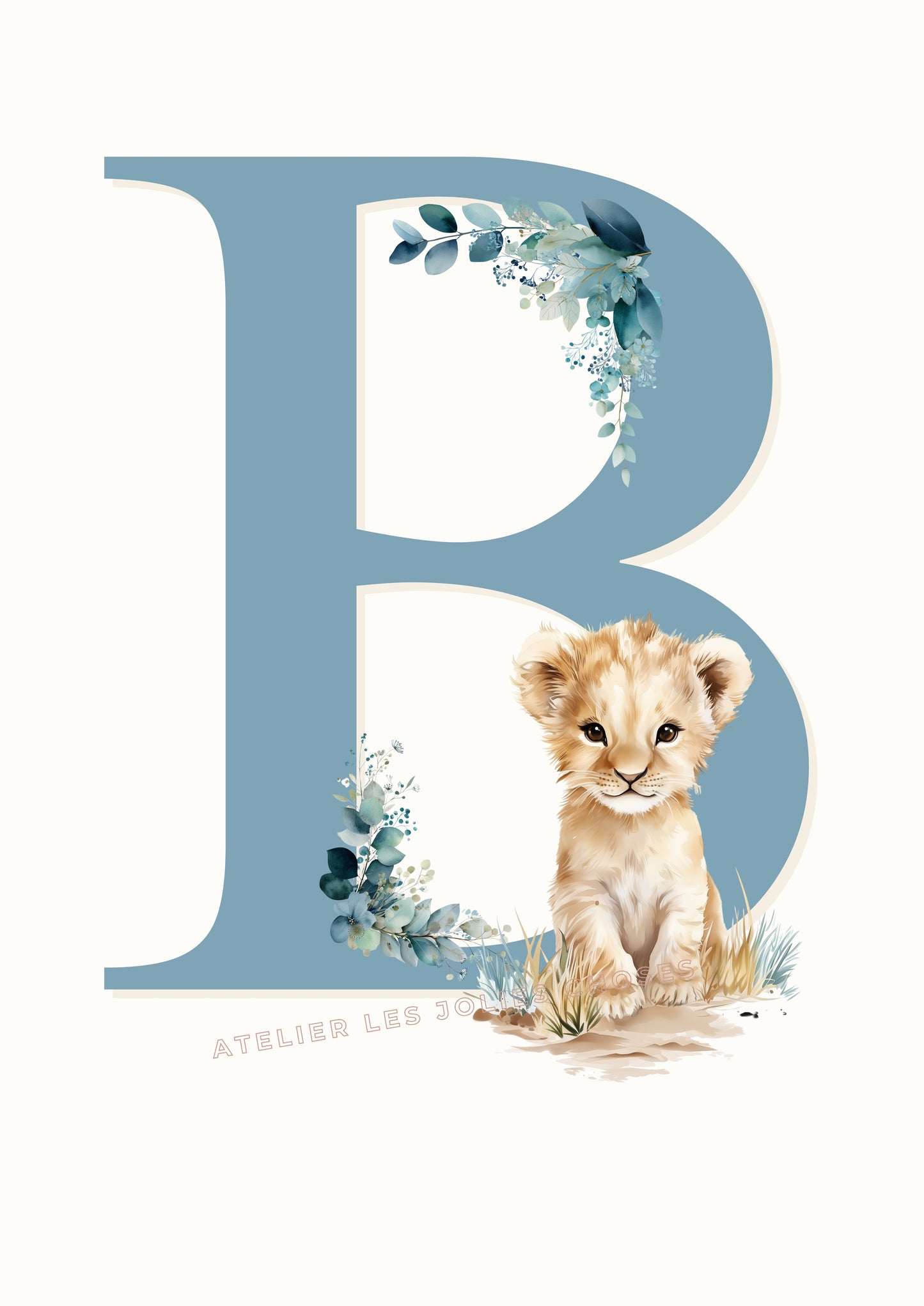 Illustration  Lettre B bleue & Lion - Atelier Les Jolies Choses  