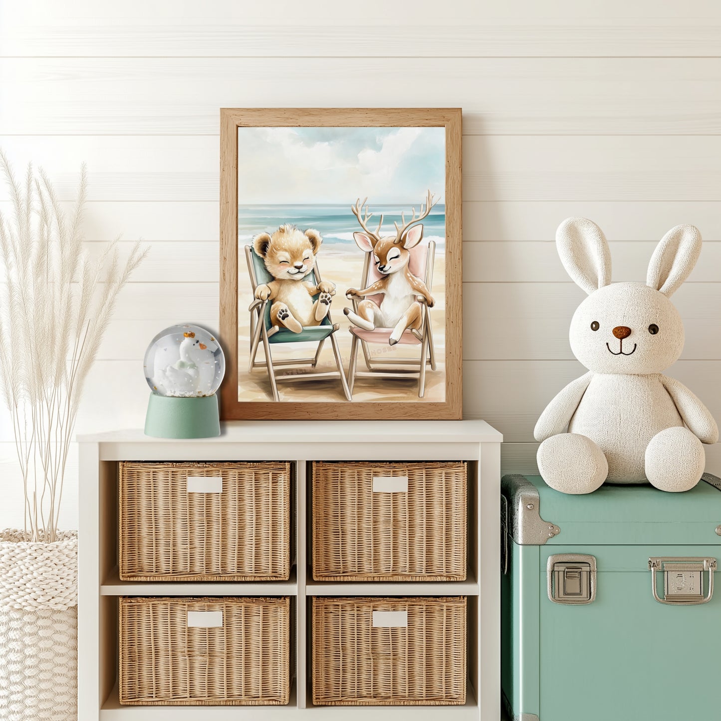 Illustration  Lionceau & Biche à l'océan - Atelier Les Jolies Choses  