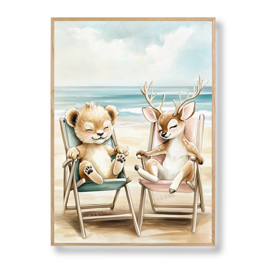 Illustration  Lionceau & Biche à l'océan