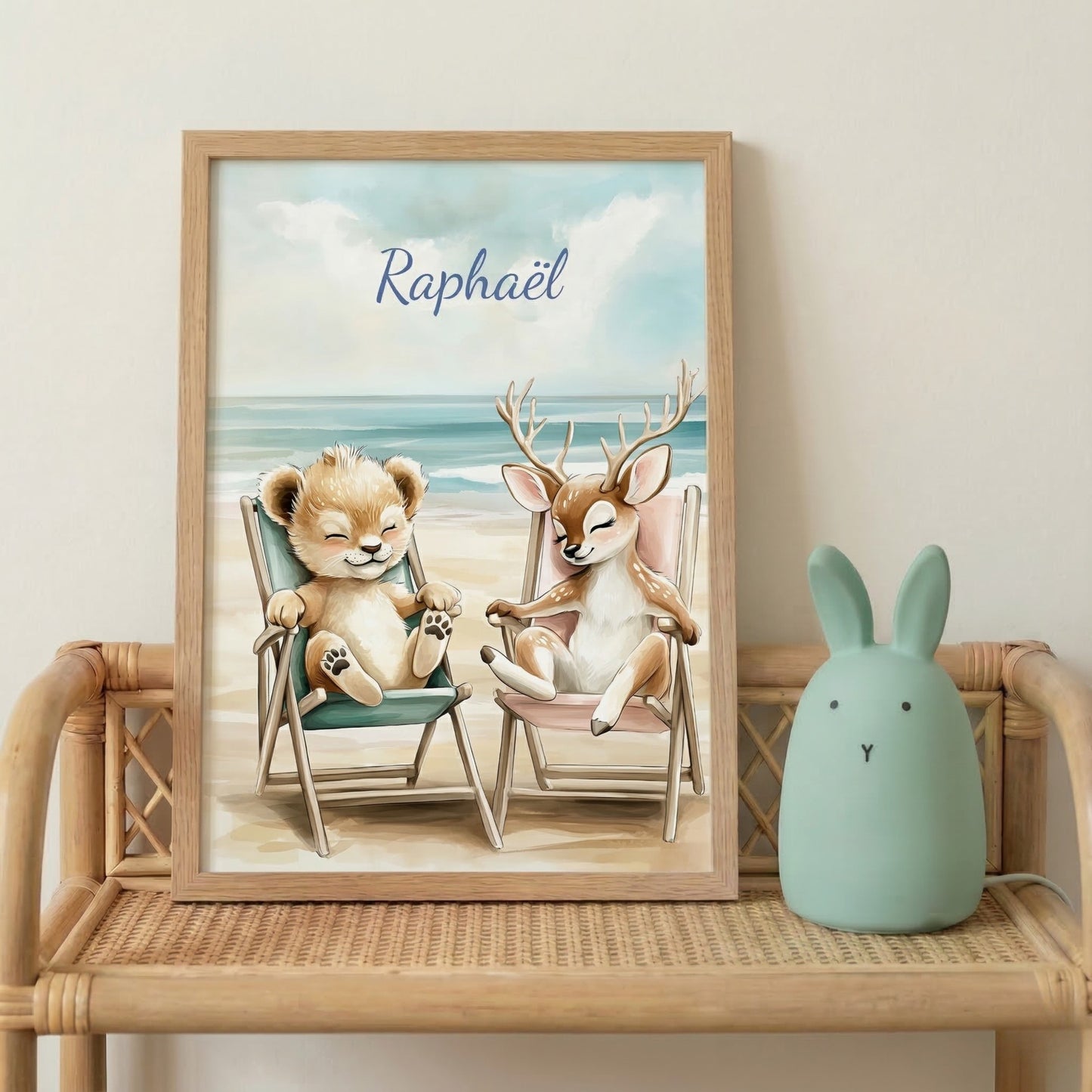 Illustration  Lionceau & Biche à l'océan - Atelier Les Jolies Choses  