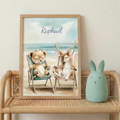 Illustration  Lionceau & Biche à l'océan - Atelier Les Jolies Choses  