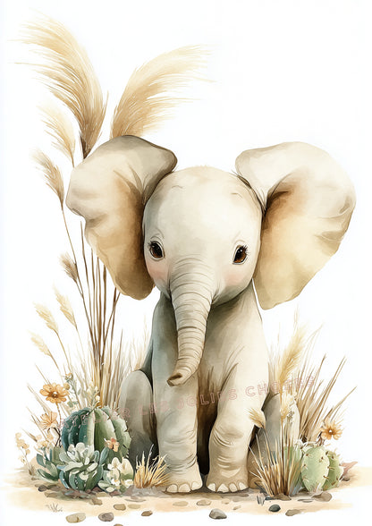 Illustration Éléphant & Cactus - Atelier Les Jolies Choses
