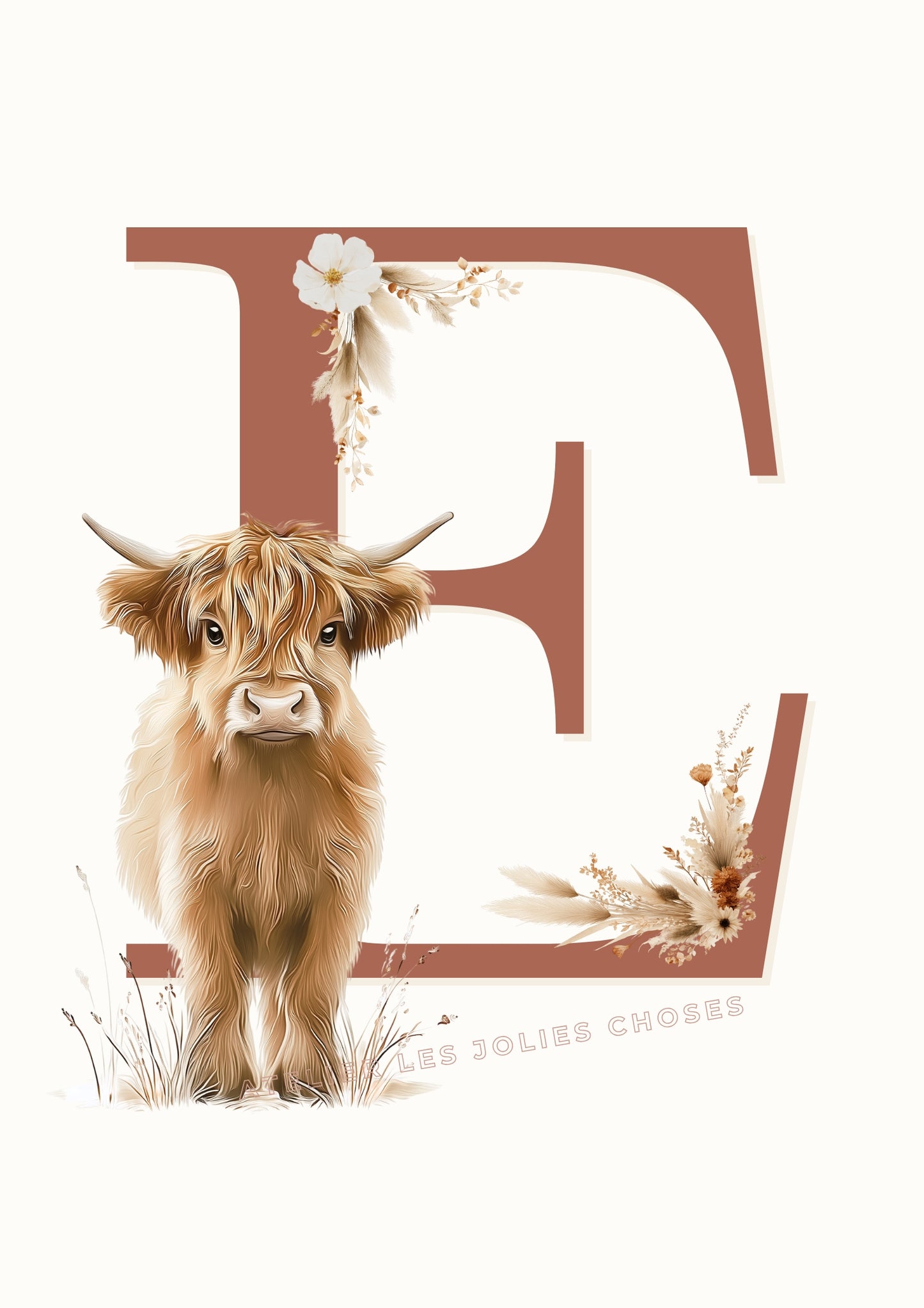 Illustration Lettre E & Vache