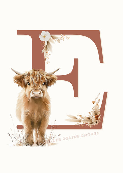 Illustration Lettre E & Vache