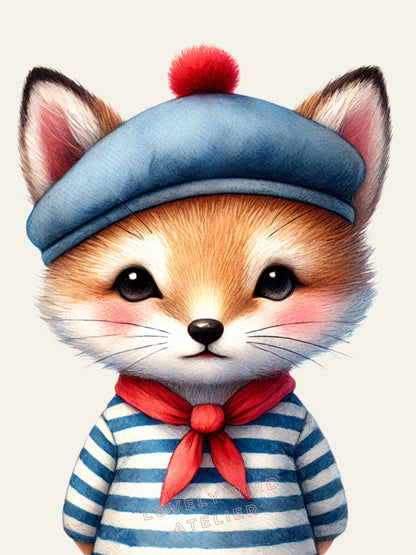Tableau Petit Renard & Marinière - Atelier Les Jolies Choses  