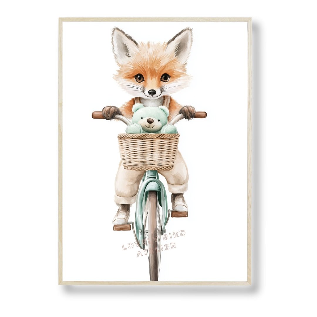Affiche Renard En Vélo décoration murale chambre bébé enfant
