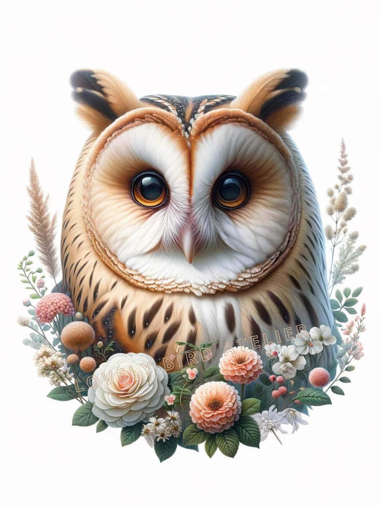 Tableau Hibou  & Fleurs  décoration murale chambre bébé enfant.