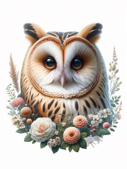 Tableau Hibou  & Fleurs  décoration murale chambre bébé enfant.