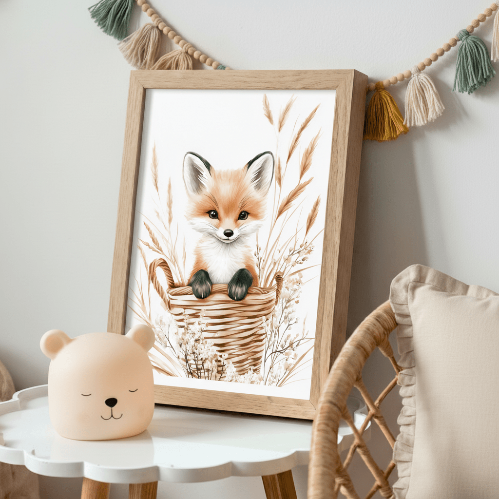 Affiche Renard & Petit Panier  décoration murale chambre bébé enfant.