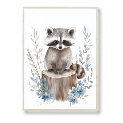 Raton Laveur & Fleurs Bleues – Douceur Forestière