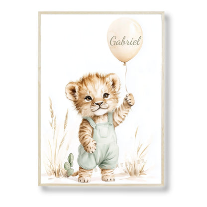Illustration  Lionceau & Ballon  décoration murale chambre bébé enfant.
