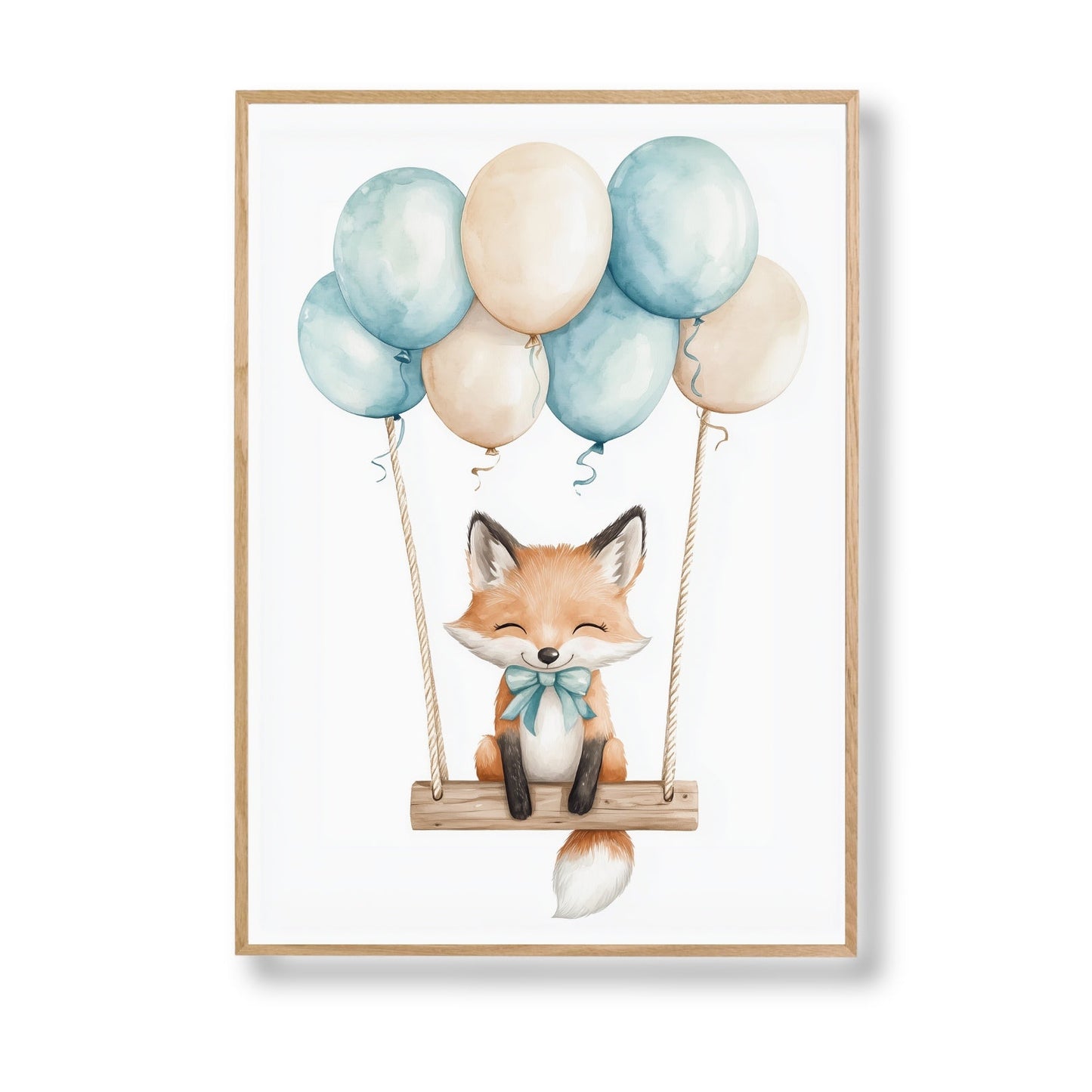 Affiche Renard & Balançoire Bleue  décoration murale chambre bébé enfant.