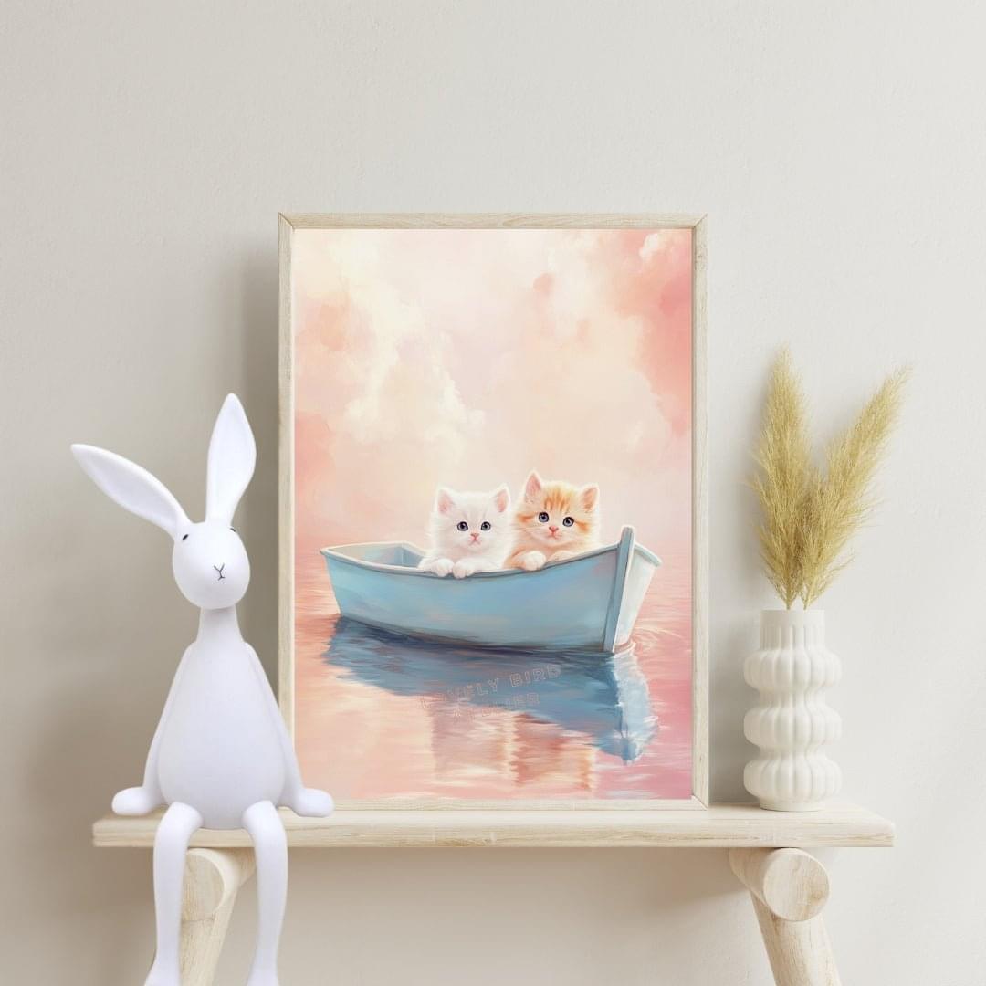 Affiche Chatons &  Sunset  décoration murale chambre bébé enfant.