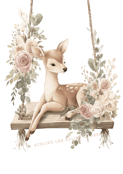 Affiche Biche - Un instant suspendu  décoration murale chambre bébé enfant.