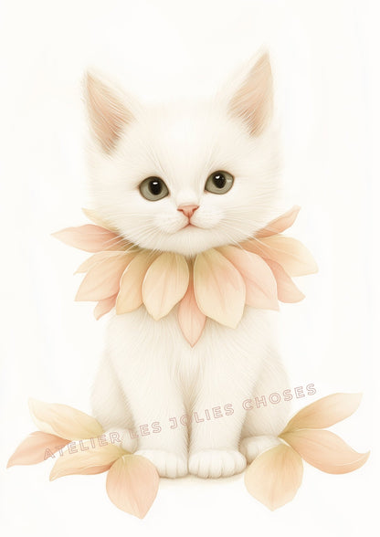 Petit Chat en Fleur  décoration murale chambre bébé enfant.
