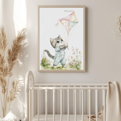 Affiche Chat & Cerf-Volant  décoration murale chambre bébé enfant.