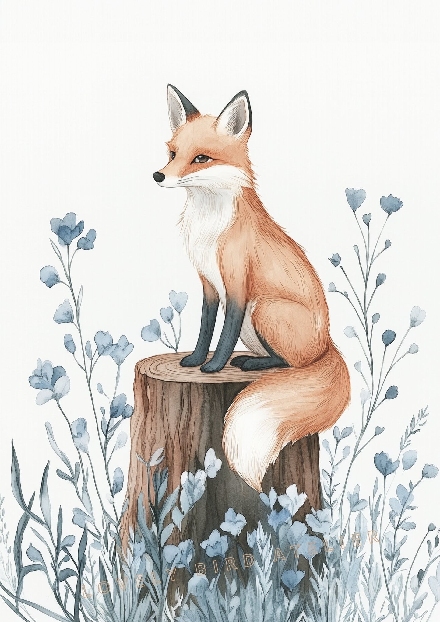 Renard & Fleurs Bleues – Esprit de la Forêt décoration murale chambre bébé enfant