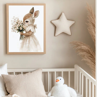 Affiche Biche & Joli Bouquet  décoration murale chambre bébé enfant.