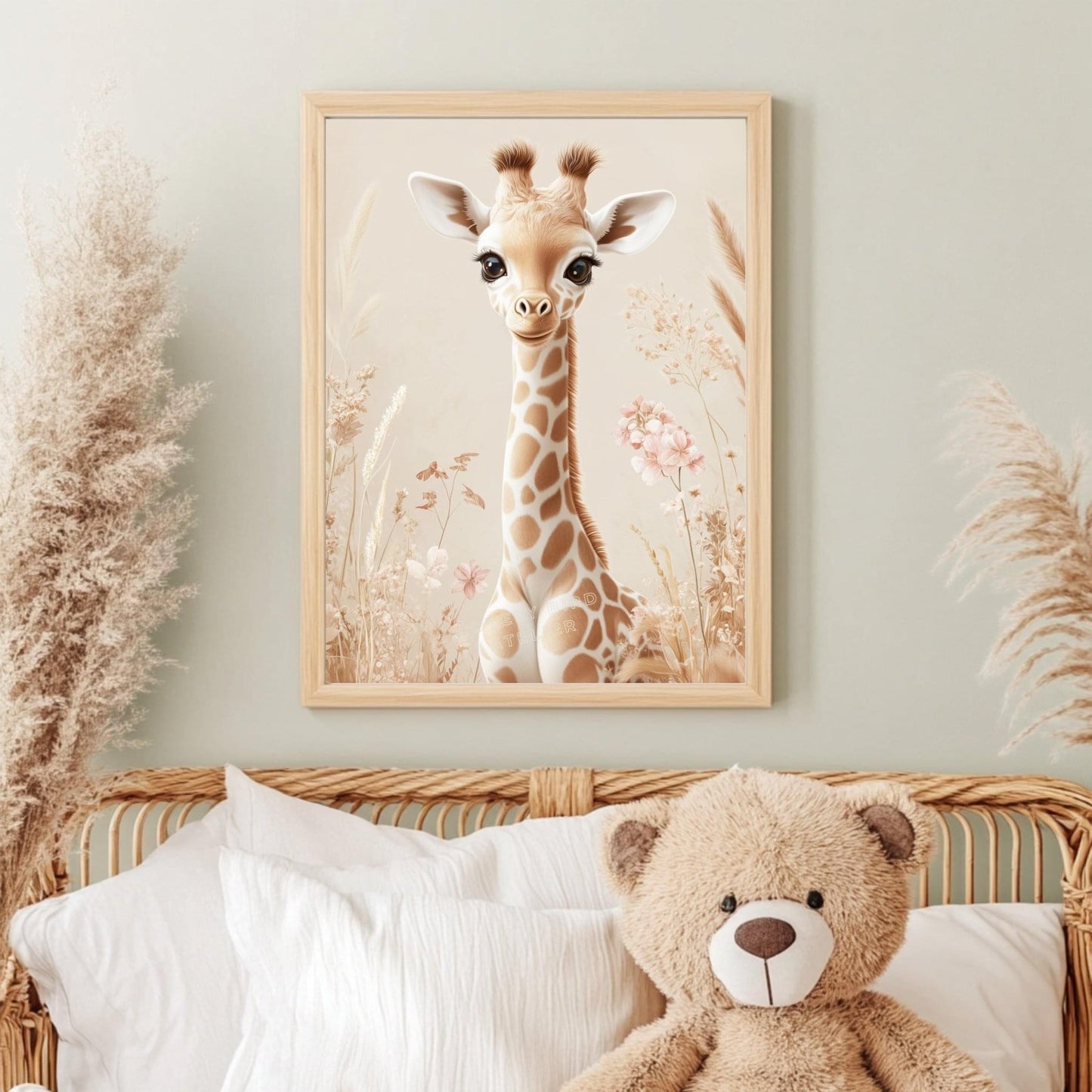 Affiche Jolie Girafe & Pampa  décoration murale chambre bébé enfant.