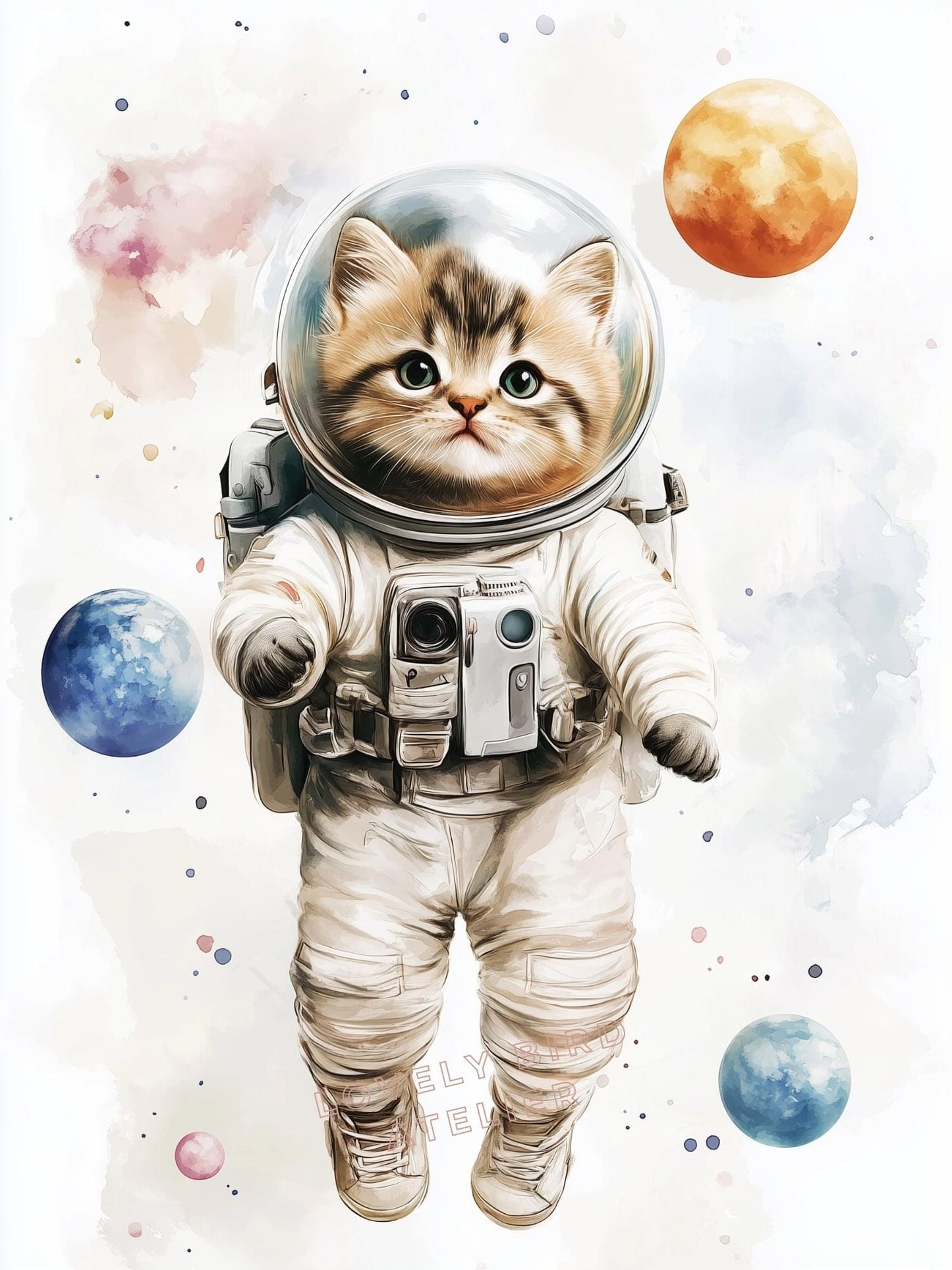 Affiche Chaton Astronaute  décoration murale chambre bébé enfant.