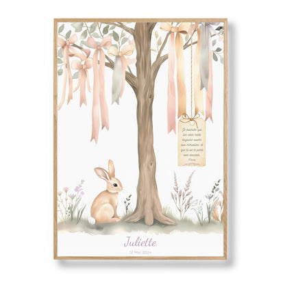 Petit lapin sous les rubans  décoration murale chambre bébé enfant.