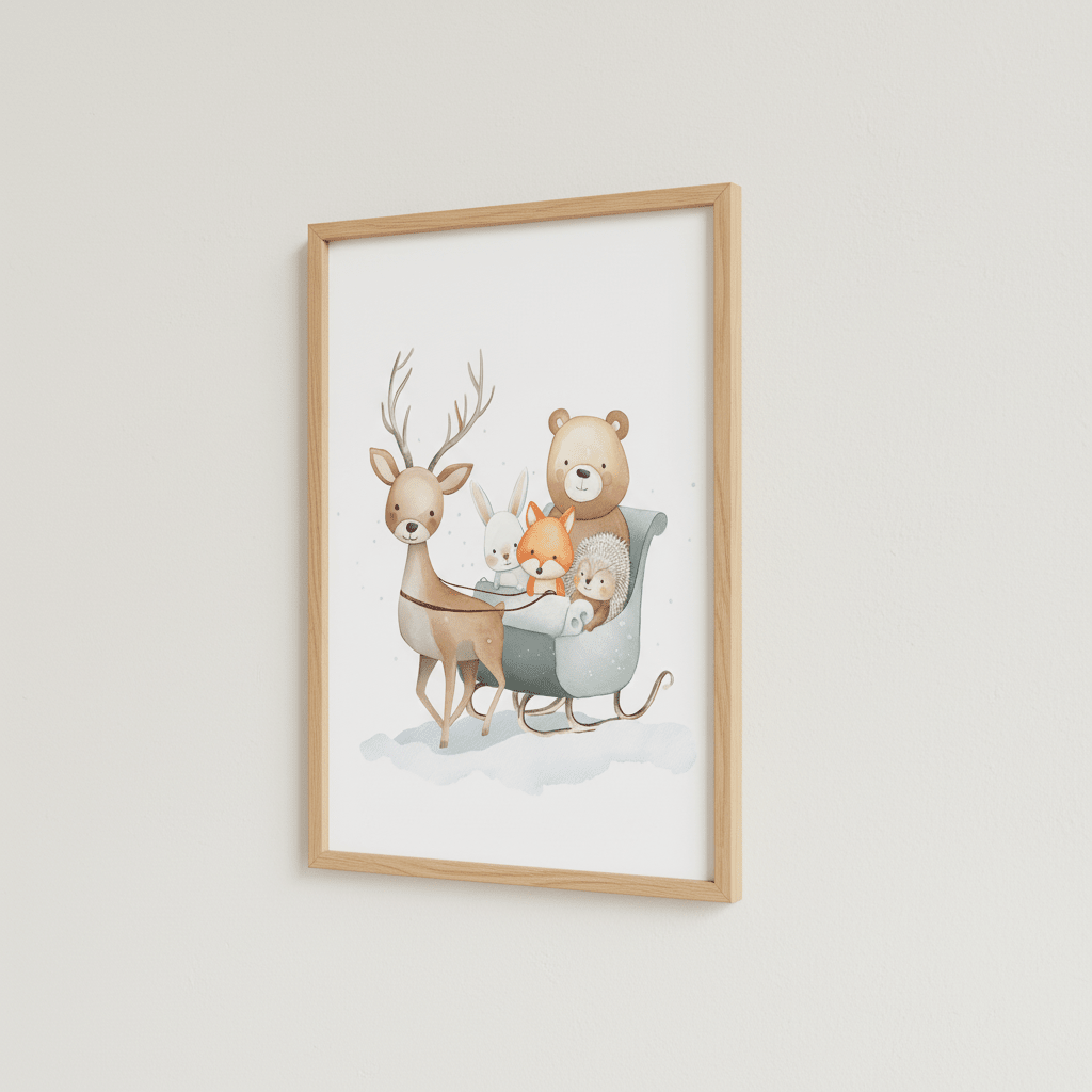 Affiche - Le Traîneau des Copains de la Forêt  décoration murale chambre bébé enfant.