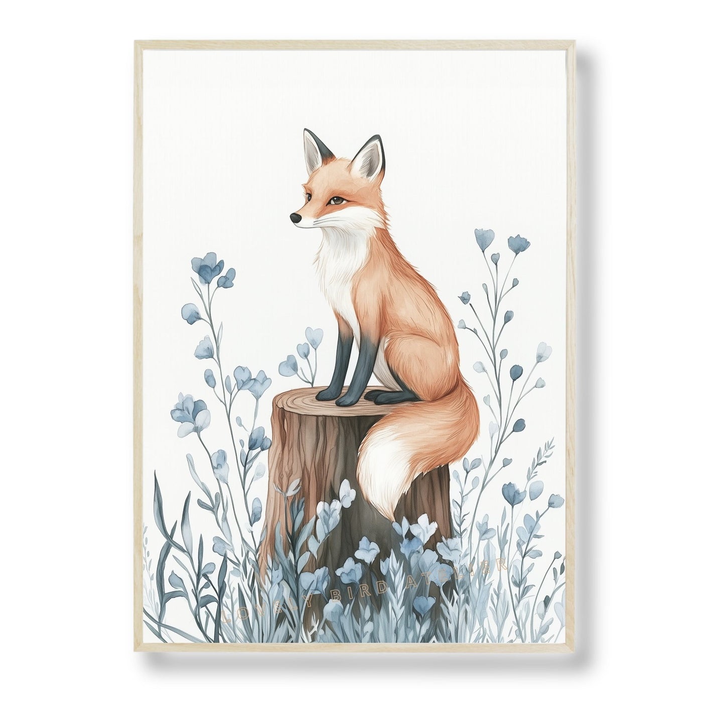 Renard & Fleurs Bleues – Esprit de la Forêt décoration murale chambre bébé enfant