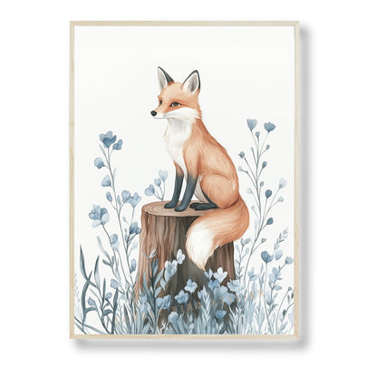 Renard & Fleurs Bleues – Esprit de la Forêt décoration murale chambre bébé enfant