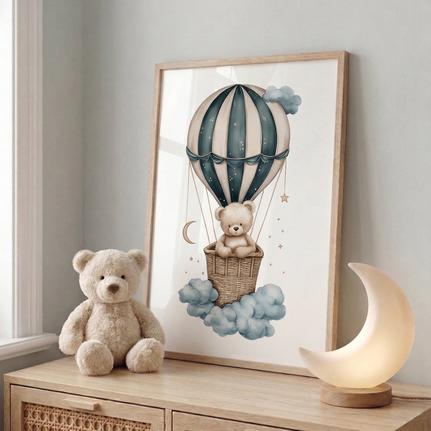 Illustration  – L’ourson des nuages  décoration murale chambre bébé enfant.