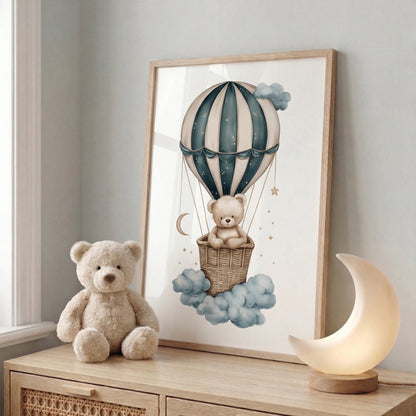 Illustration  – L’ourson des nuages  décoration murale chambre bébé enfant.