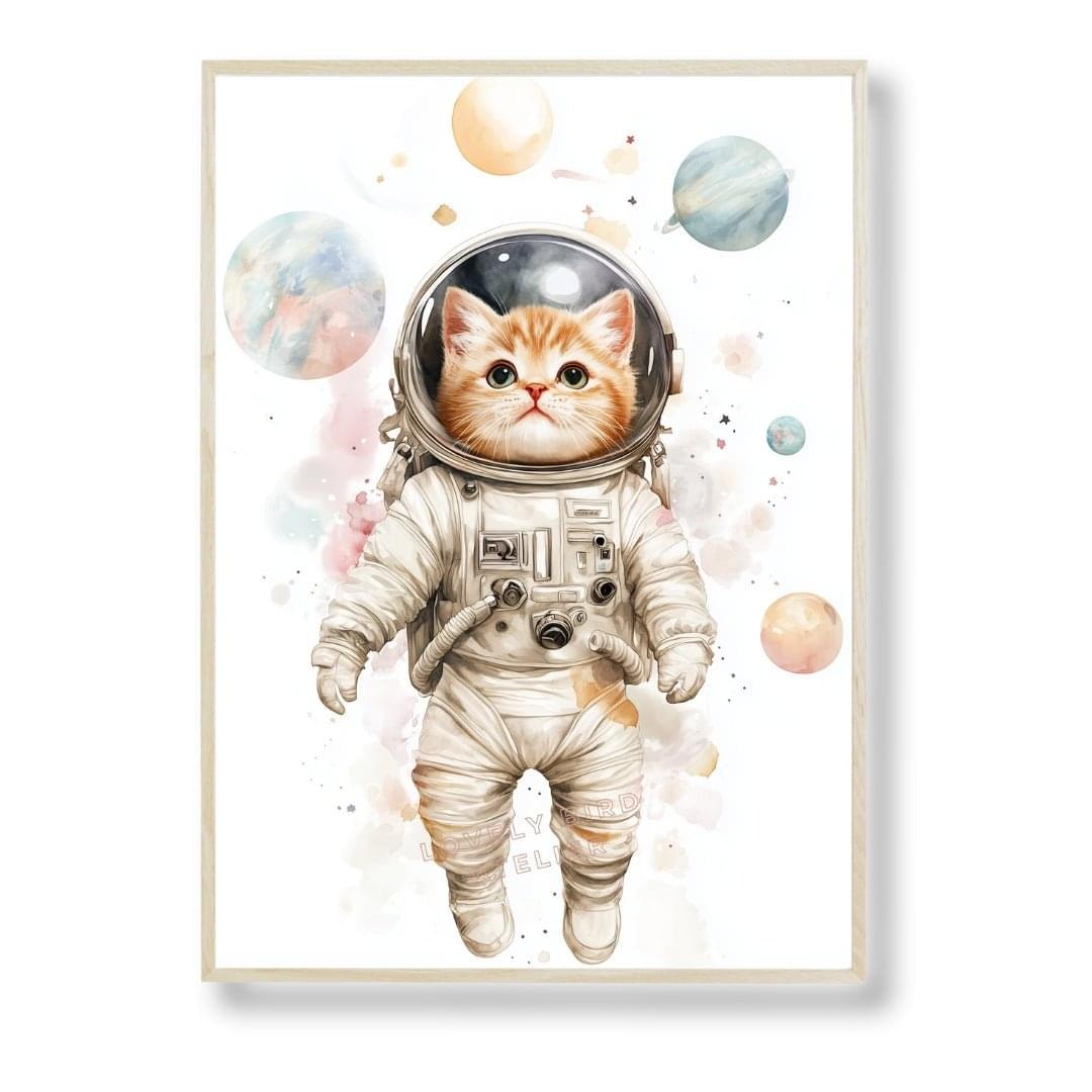 Affiche Chat Astronaute  décoration murale chambre bébé enfant.