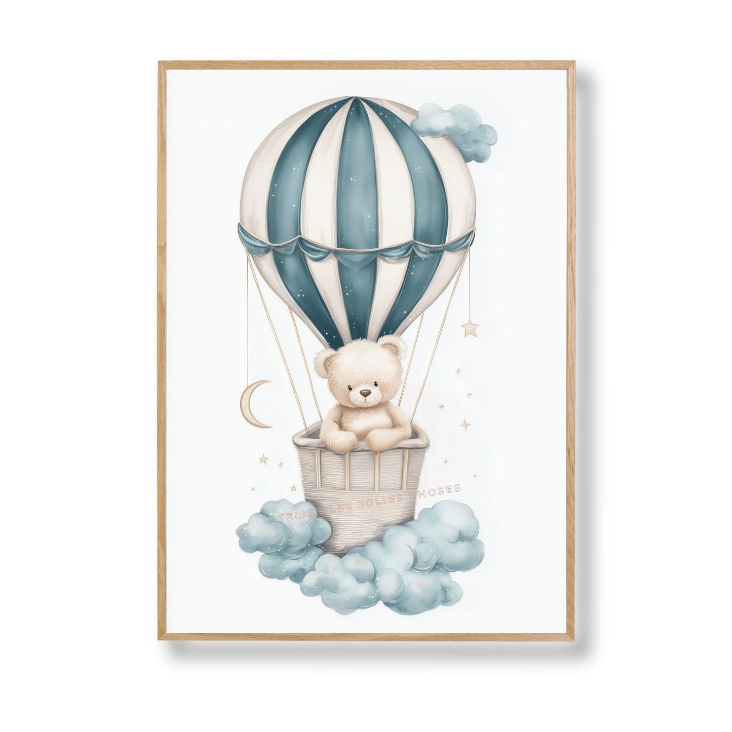Illustration  – L’ourson des nuages  décoration murale chambre bébé enfant.