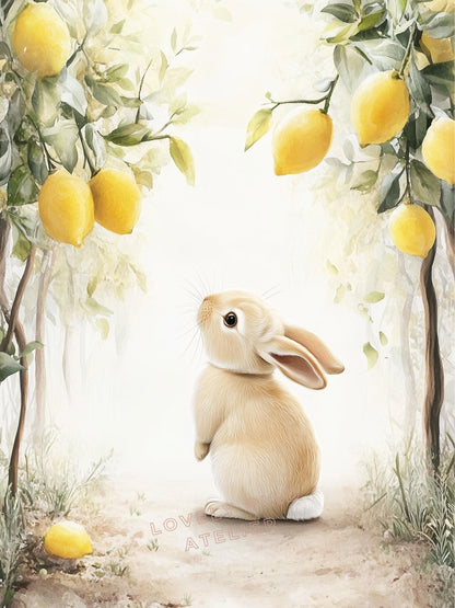 Affiche Lapin & Citronniers  décoration murale chambre bébé enfant.