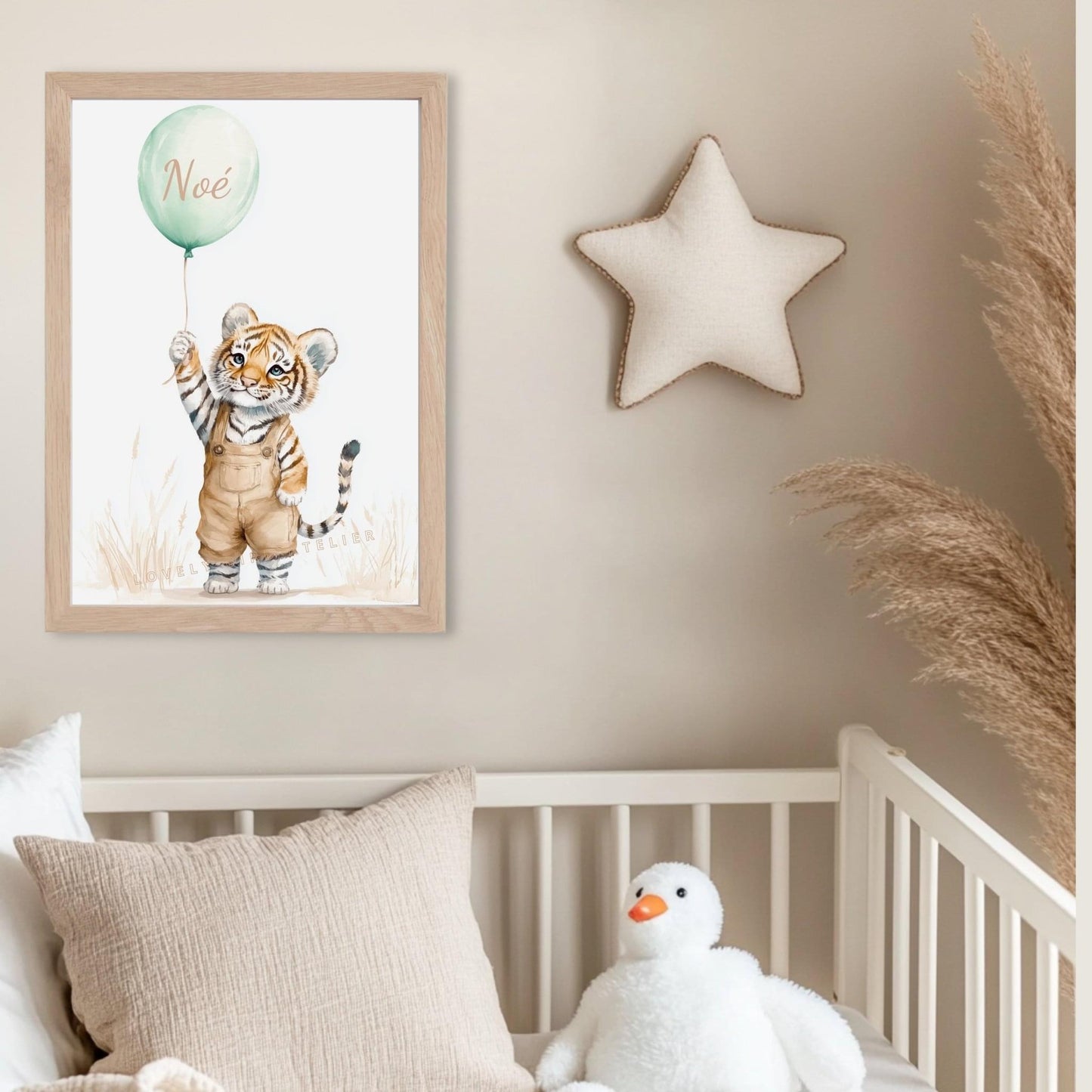 Affiche Tigre & Ballon  décoration murale chambre bébé enfant.
