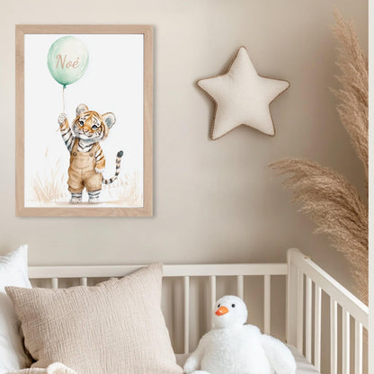 Affiche Tigre & Ballon  décoration murale chambre bébé enfant.