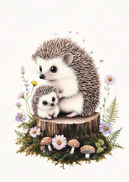Affiche - Hérissons câlins  décoration murale chambre bébé enfant.