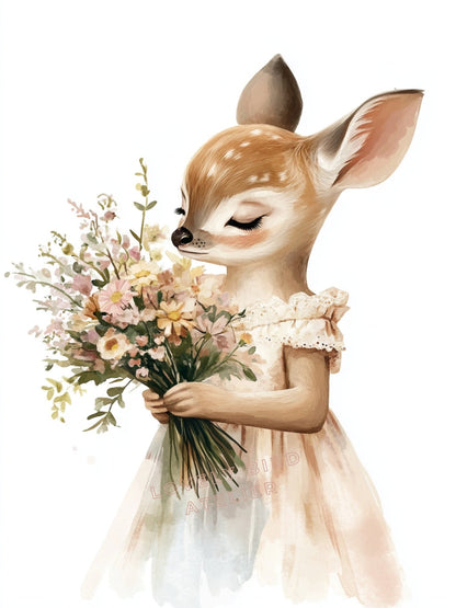Affiche Biche & Bouquet  décoration murale chambre bébé enfant.