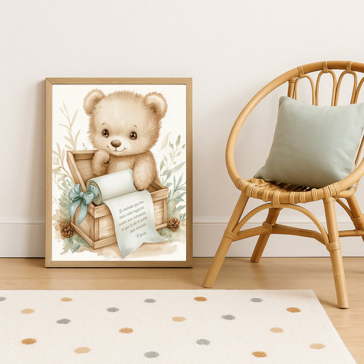 Petit  ourson & son trésor  décoration murale chambre bébé enfant.