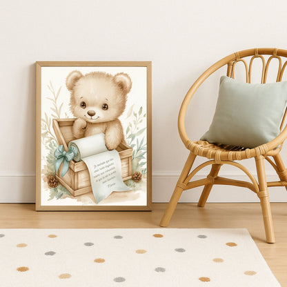 Petit  ourson & son trésor  décoration murale chambre bébé enfant.
