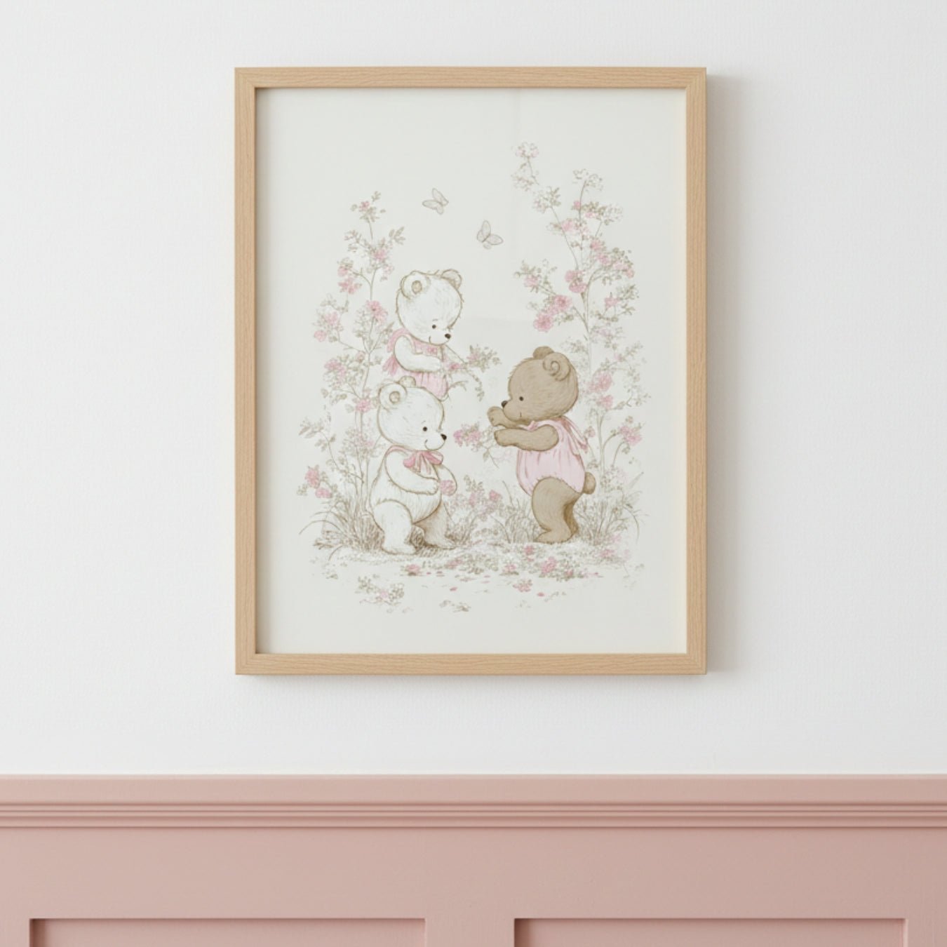 Illustration  – Douceur florale  décoration murale chambre bébé enfant.