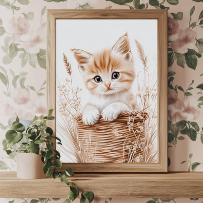 Affiche Chaton & Panier  décoration murale chambre bébé enfant.