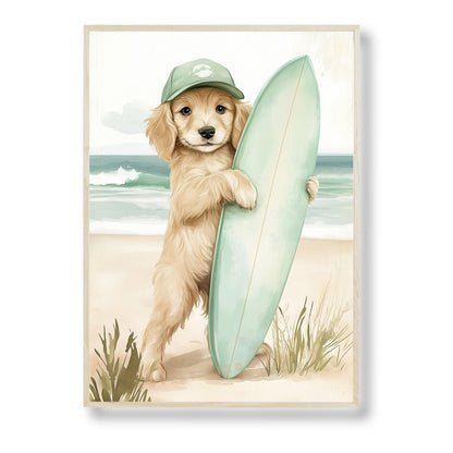 Affiche Petit Chien & Surf  décoration murale chambre bébé enfant.