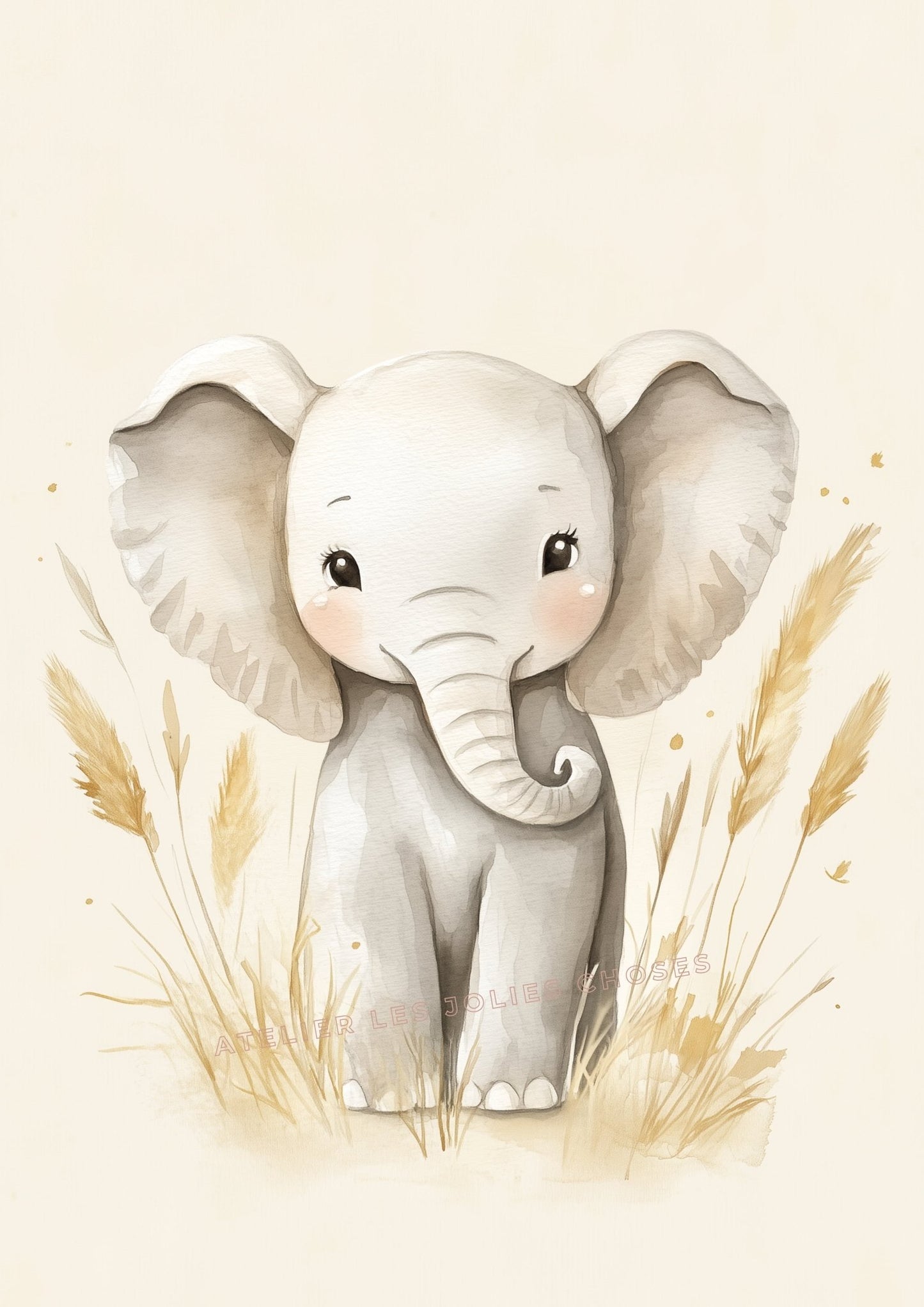 Illustration Éléphant tout doux  décoration murale chambre bébé enfant.