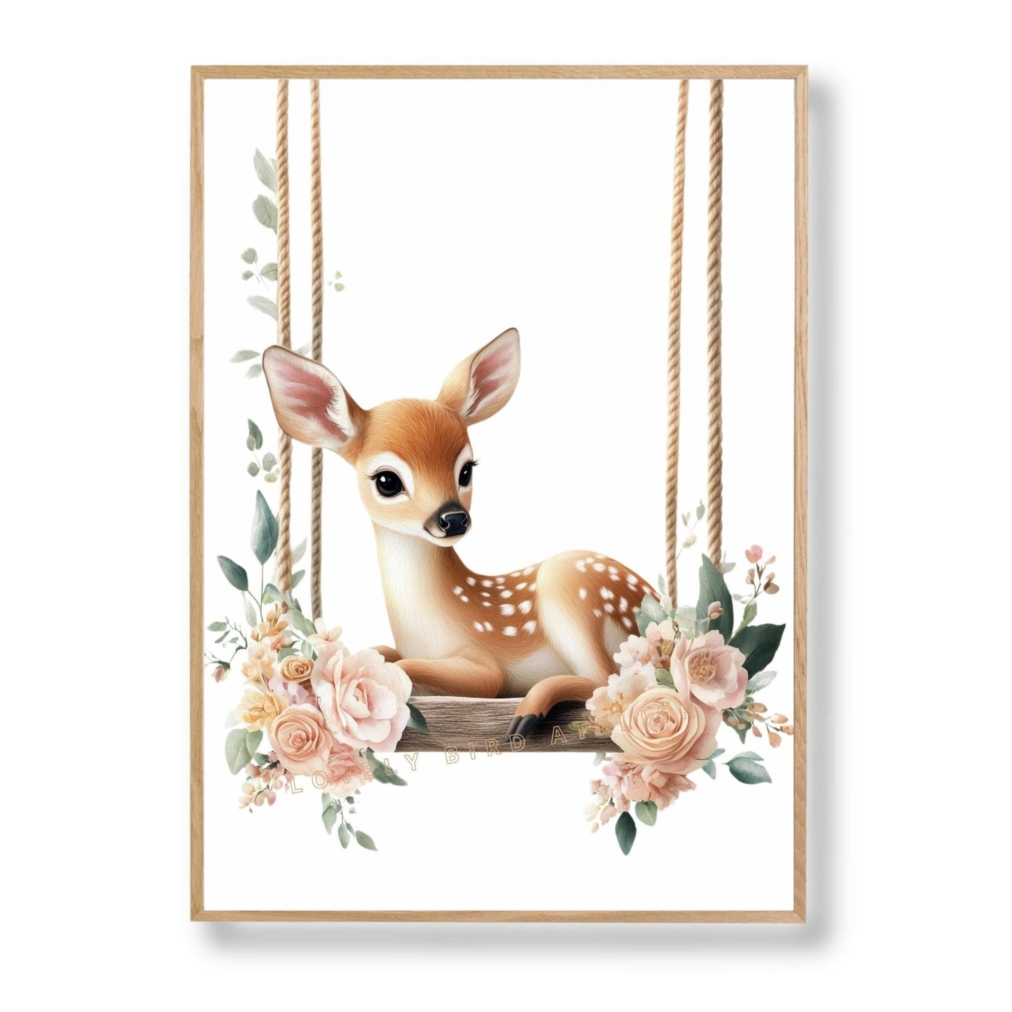 Affiche Biche & Balancelle Fleurie  décoration murale chambre bébé enfant.