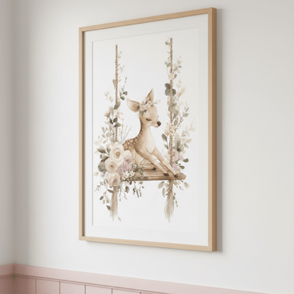 Affiche - Balancement au cœur de la clairière  décoration murale chambre bébé enfant.