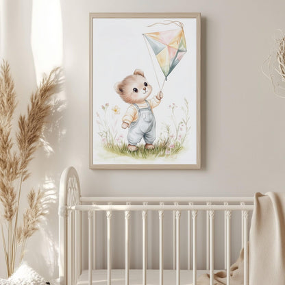 Affiche Ourson & Cerf-Volant  décoration murale chambre bébé enfant.